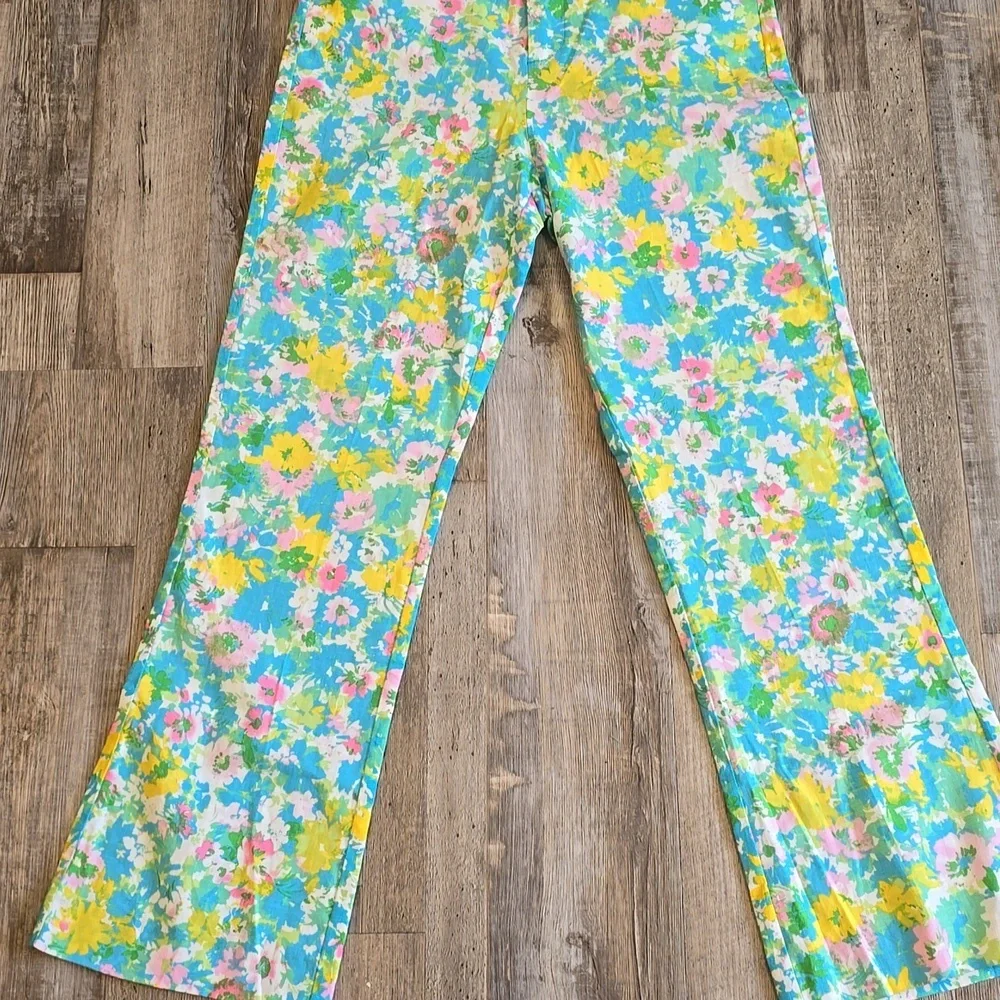 ZARA| Floral Printed‎ Linen Blend| Flare Trousers| Size 4​